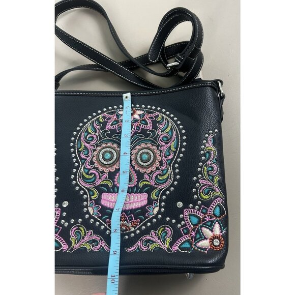 Montana West Sugar Skull Collection Black Conceal Carry Crossbody Embroidered - Picture 8 of 15